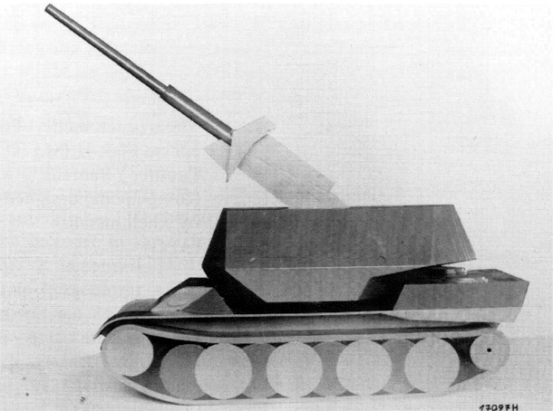 Wooden scale model of the Flakpanzer on Panther chassis by Rheinmetall